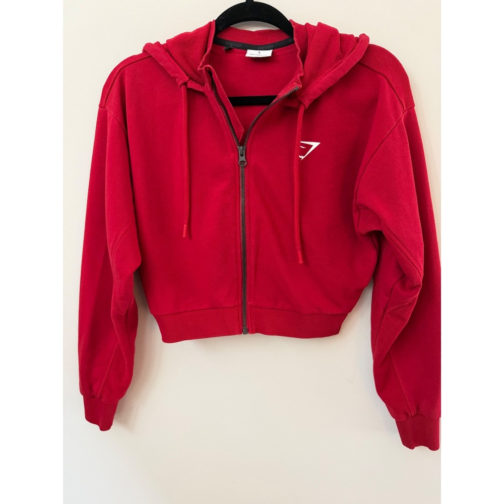 Gymshark Red Cropped Zip Hoodie Women's Long Sleeve Athletic Jacket